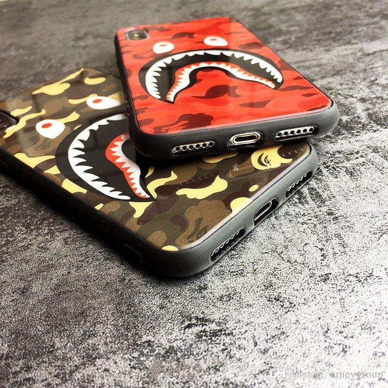 

Tempered glass Camouflage Shark Apple iphone 11 pro xr X XS MAX Four Corners Anti-fall iPhone 6s 7 8 7p 8plus Silicone Case