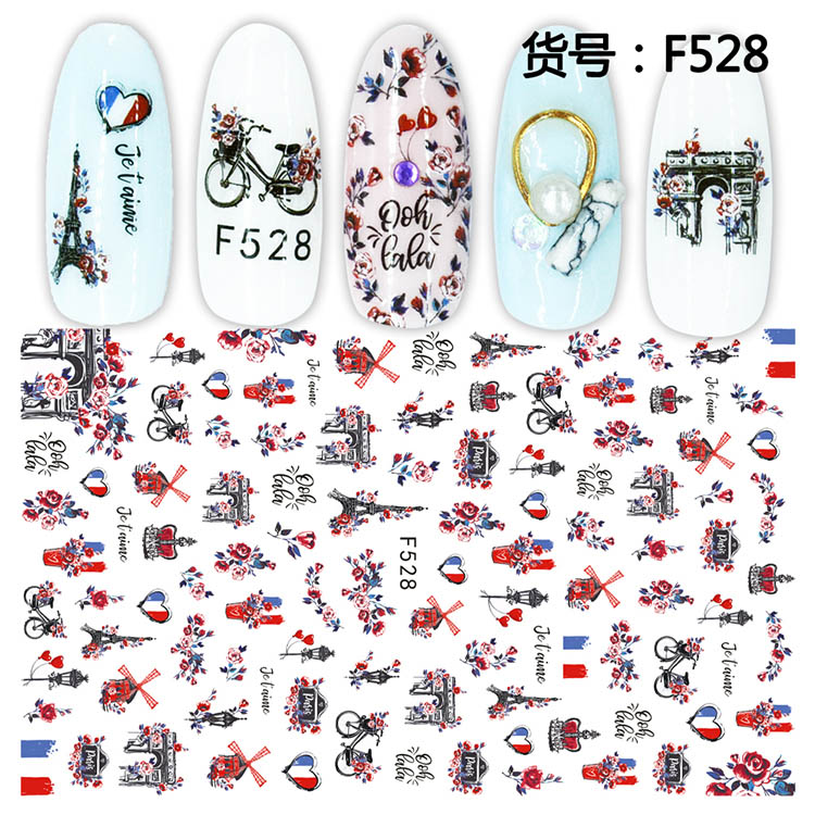 

3D Nail Sticker Slider Nails Art Tattoo Decals Foil Eiffel tower bicycle Design Decoration Adhesive Manicure Tips Pegatina Wraps, White