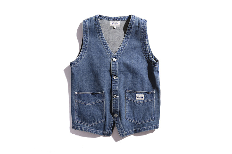 

Japanese Retro Amekaji Tooling Vest Men's Vintage Casual Blue Denim Suit Waistcoat Spring Autumn Sleeveless Jacket For Men