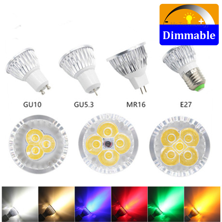 

led bulb spotlight 3w 4w 5w GU10 GU5.3 E27 E14 110V 220V Warm White red green blue yellow dimmable color spot light