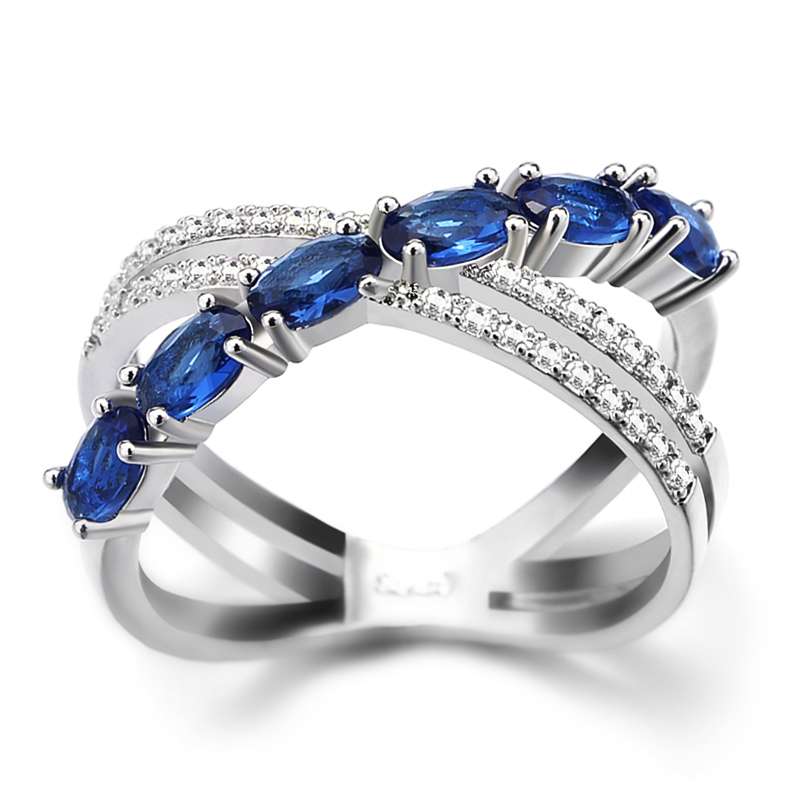 

Februaryfrost Brand New Trendy Letter X Shaped Women Rings Daily Accessories O/L Style Jewelry with Blue Zircon Stone Birthday Gift for Girl