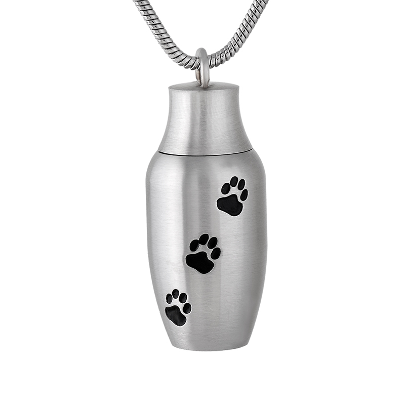 

IJD9787 Stainless Steel Pet Cremation Cylinder Cat Dog Footprint Memorial Souvenir Necklace Necklace for Ashes Urn Jewelry
