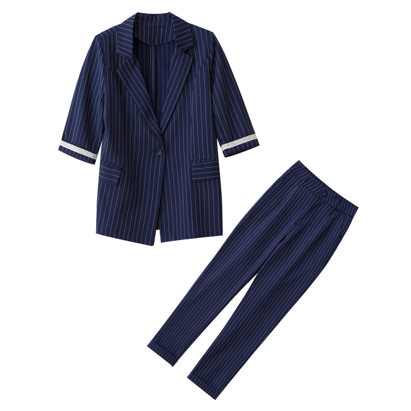 

Professional Trousers Suit Women' Summer New Fashion Leisure Small Suit Nine-minute Trousers Two-piece, Blue