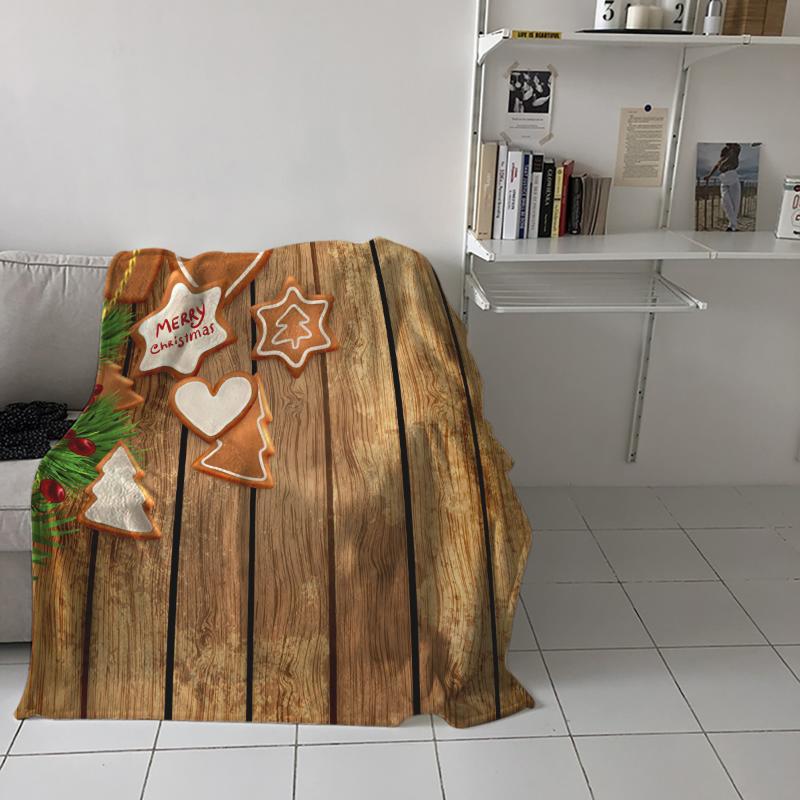 

Christmas Tree Gingerbread Cookie Wooden Board Printed Flannel Blanket Soft Throw Blanket Machine Washable Blankets for Beds