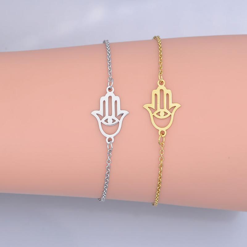 

100% Stainless Steel Dainty Hamsa Hand Charm Bracelet For Women Wholesale Fashion Jewelry Bracelets Factory Sale Super Quality