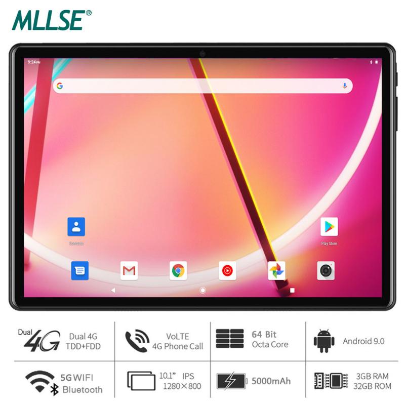 

MLLSE tablet 10 inch Octa Core Android 9.0 OS 4GB RAM 64GB ROM 1280x800 IPS 5.0MP Camera Youtube Media 8 Core Pad, Black