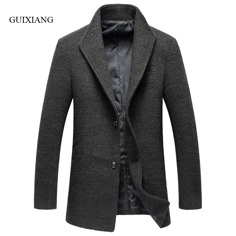 

2020 New Arrival Style Men Boutique Woolen Coat Business Casual Single Button Men's Solid Stand Collar Trench Jacket Size -3XL, Dark grey