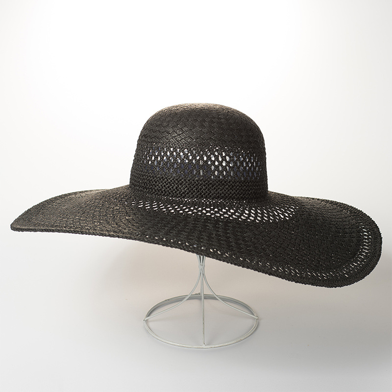

01903-HH7195 2020 summer handmade Fancy knitting black big brim holiday beach lady sun cap women leisure hat, As pic