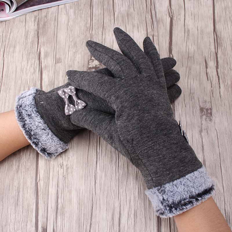 

Miya Mona High Quality Elegant Women Gloves Winter Warm Bow Soft Wrist Mittens Cashmere Full Finger Touchable Screen Gloves