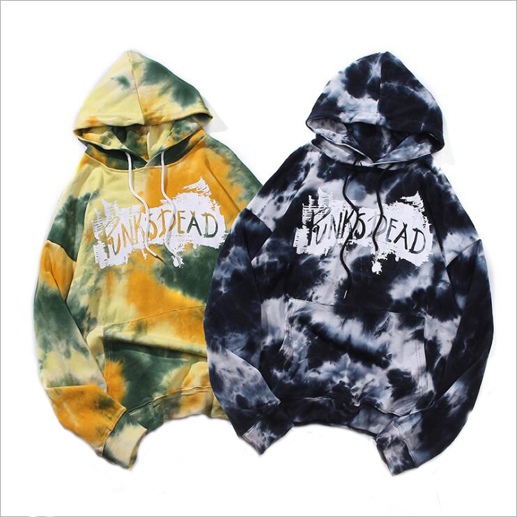 

New Arrival Fashion Men Hoodies Plus Size Tie Dyed Loose Printed Hip Hop Men Casual Sweatshirt, Black