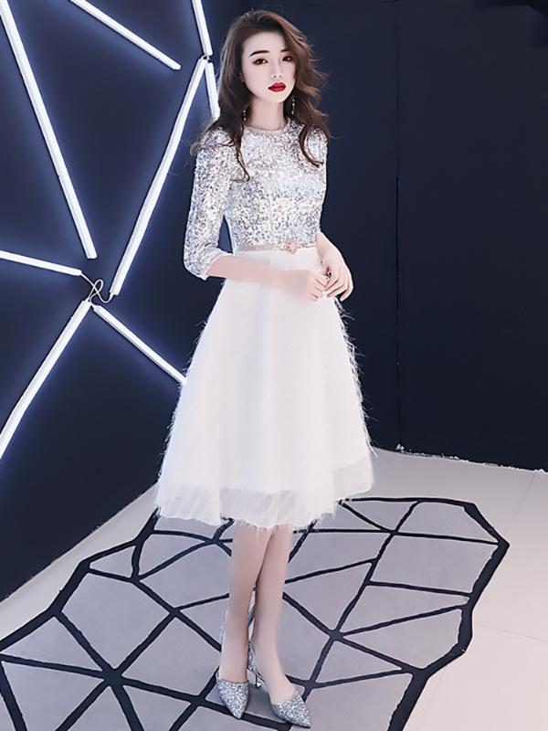 

Elegant white Bridesmaid Dress Sparkly Sequins Short Bridesmaid Dresses Custom Wedding Party Prom