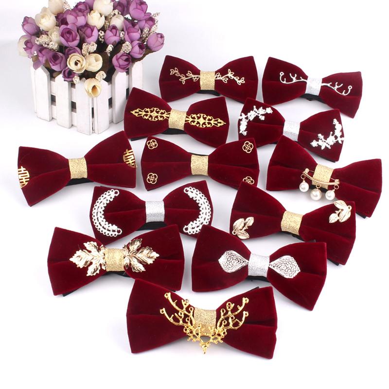 

Metal Decoration Claret Bow Tie For Wedding Mens Bowties Neck Wear Adult Bowtie For Men Women Bow ties Party Butterfly