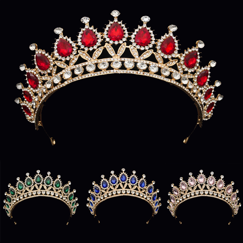 

2020 New Baroque Vintage Light Gold Pink Crystal Tiara Crown Wedding Hair Jewelry Bridal Headbands for Queen Bride Headpiece