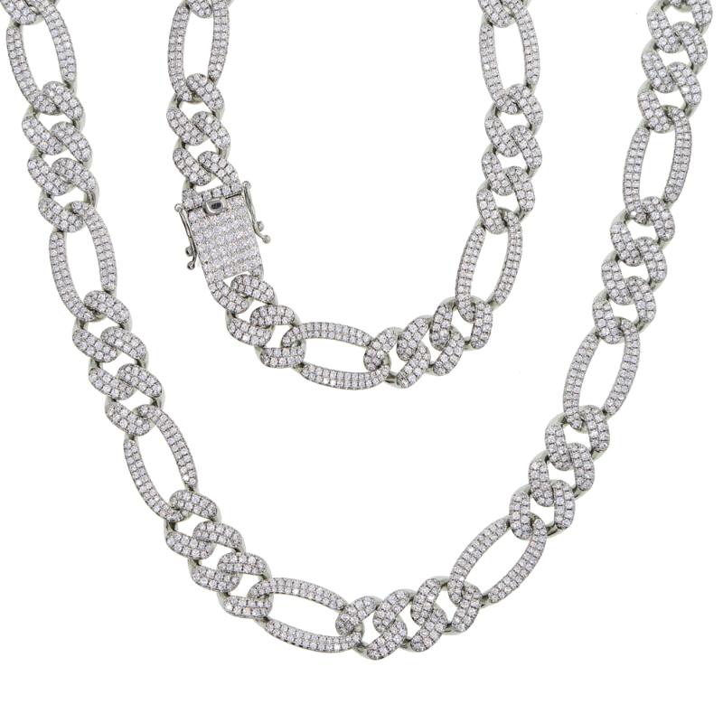 

Miami Cuban China CZ Necklace Prong cz Silver Color 12mm Iced Out Cubic Zirconia Figaro Chain Women Necklaces Hip Hop Jewelry