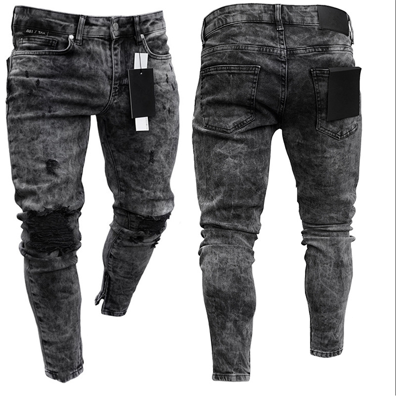 

Men Sknny Jeans Streetwear Men' Pants Slim Hole Zipper Leg Pencil Pants Jeans for Men Clothing Casual sweatpants trousers, As pic