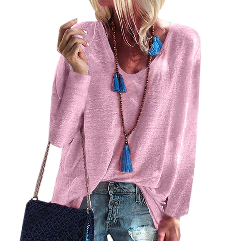 

VICABO Autumn Candy Color Women T-Shirts V Neck Long Sleeve Loose Tops Clothing Casual Soft Comfortable Ladies Tee Shirts, Gray