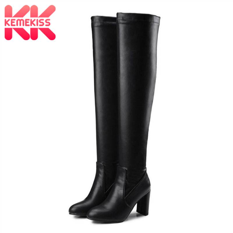 

KemeKiss Plus Size 32-48 Over The Knee Boots Women Winter Thick Heels Keep Warm Thigh High Shoes Women Fashion Office Long Boots, White