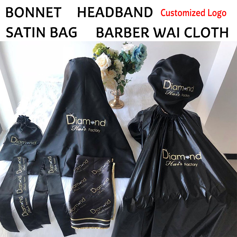 

Customized Logo New 2020 Satin Women Bonnet/Headband Caring Extention Wig Hairs Sleep Caps and Barber Wai cloth