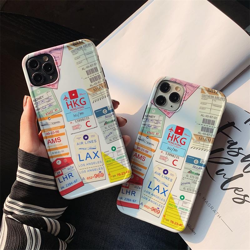 

Fashion Photo frame Style Air tickets City Label Bar code Phone Case For iPhone 11 Pro Xs MAX XR X 7 8 plus soft silicon Cover