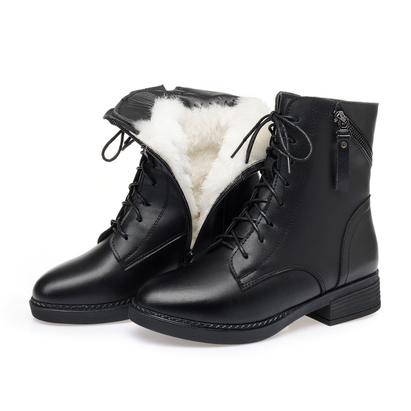 

2020 New Winter Warm Fur One Wool Boots Women Snow Boots Plus Size Genuine Leather Shoes Woman Women Shoes, Black inside plush