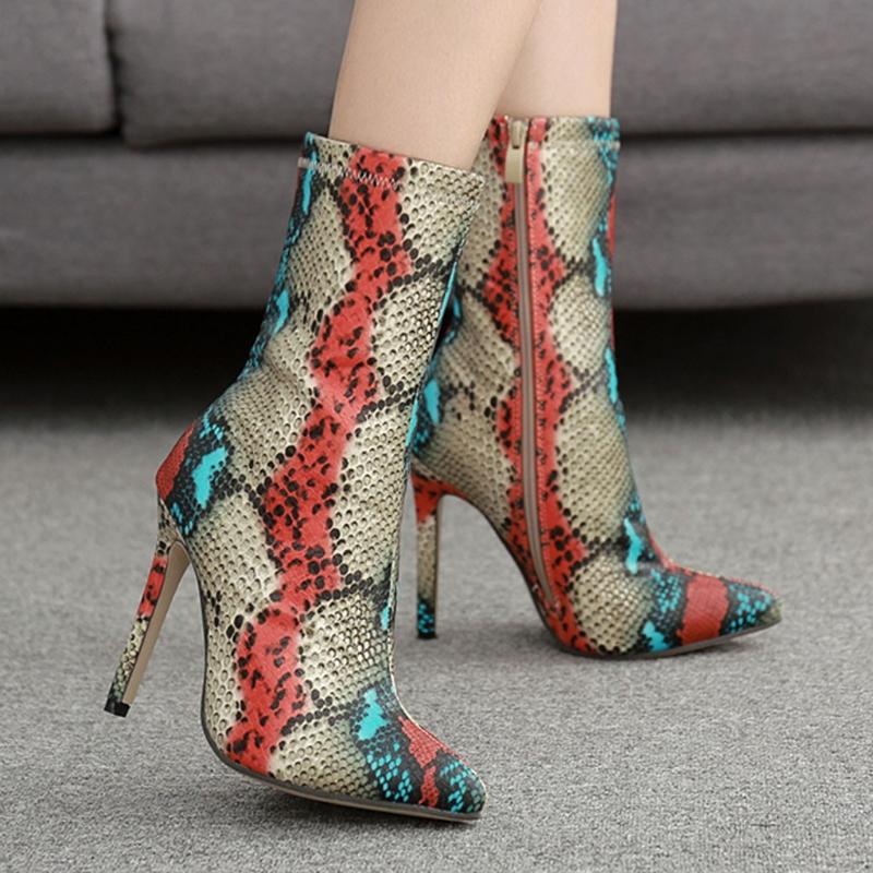 

High Pointed Elastic Boots Stiletto Boot Sexy Women Sexy Snake Stocking Sock Shoes Pumps, Green