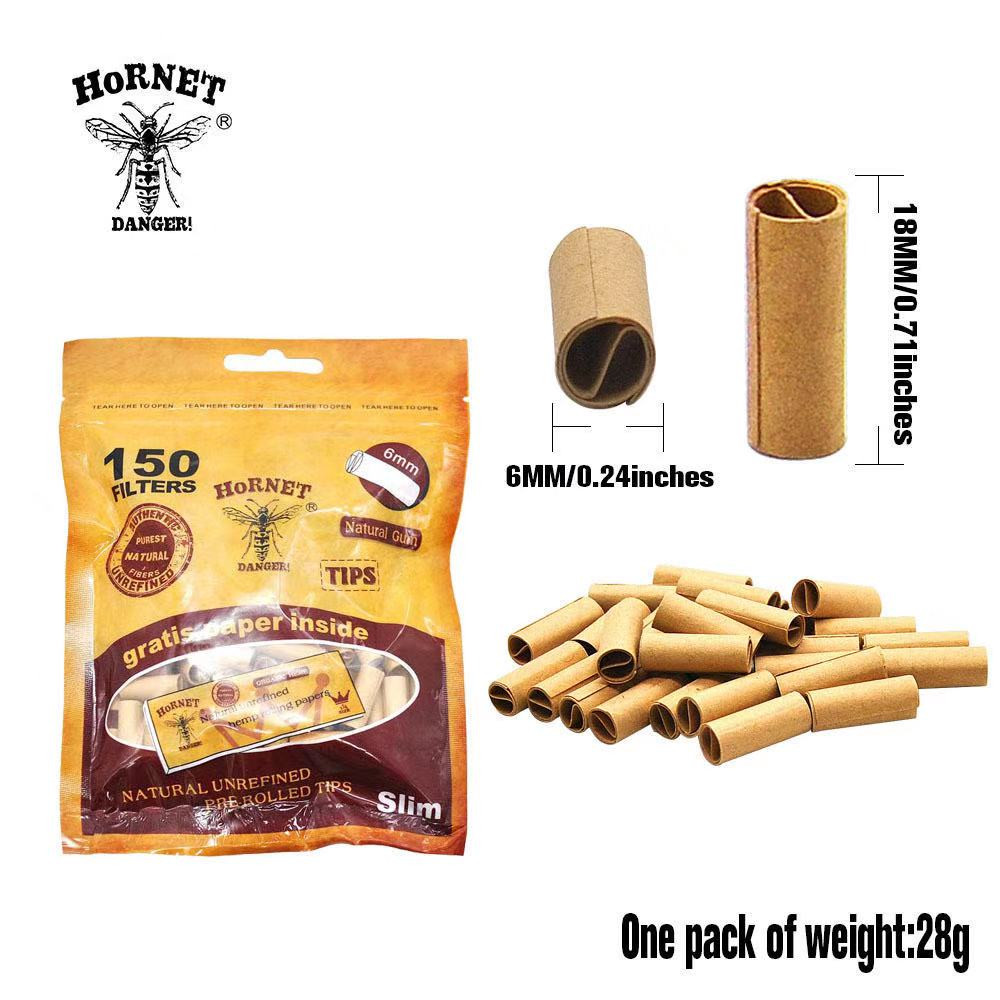 

150pcs/lot Disposable Tobacco Filter Tip Smoking Accessories HORNET Pre Rolled Natural Unrefined Cigarette Tips 6mm Rolling Paper Filters