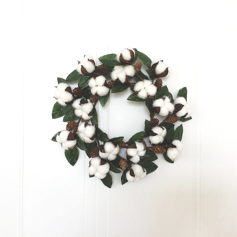 

Pinecore Cotton Autumn Fall Christmas Door Decor Rustic Home Decor Wreath Door Wreath, Milky white