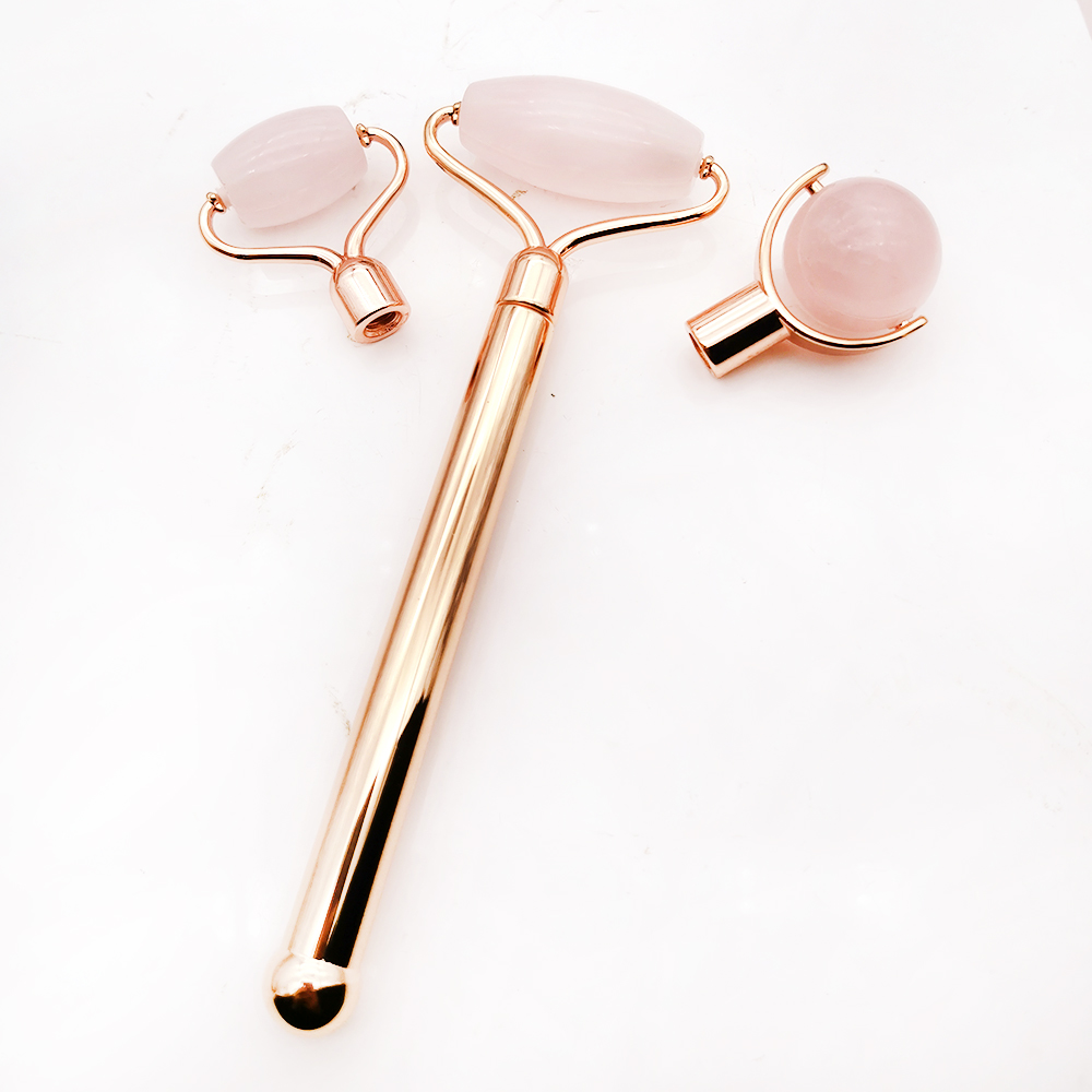 3 In 1 Natural Rose Quartz Roller Massager for Face Jade Roller Stone Face Massager Beauty Skin Care Tools Facial Massage-image-568394937