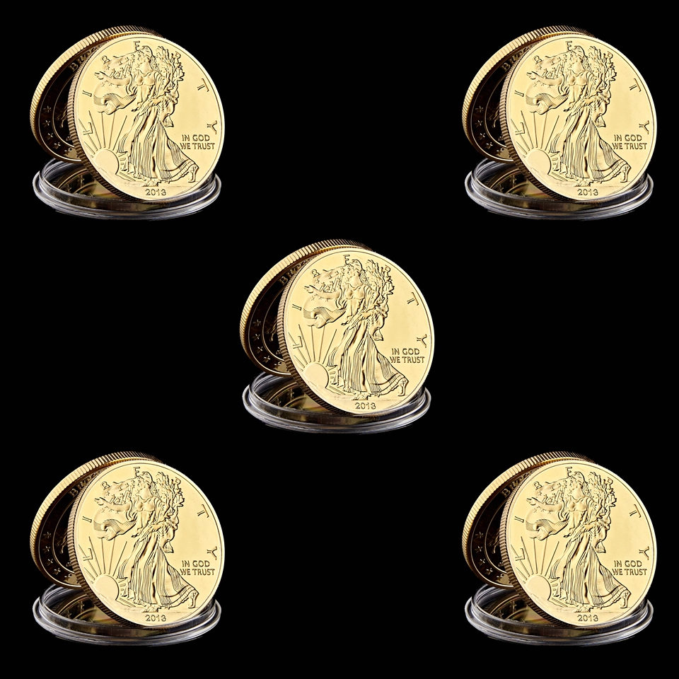 5PCS America 2013 Liberty Craft 999 Fine Gold Plated In God We Trust Freedom 24k Souvenir Coin 40mm In Diameter-image-587690625