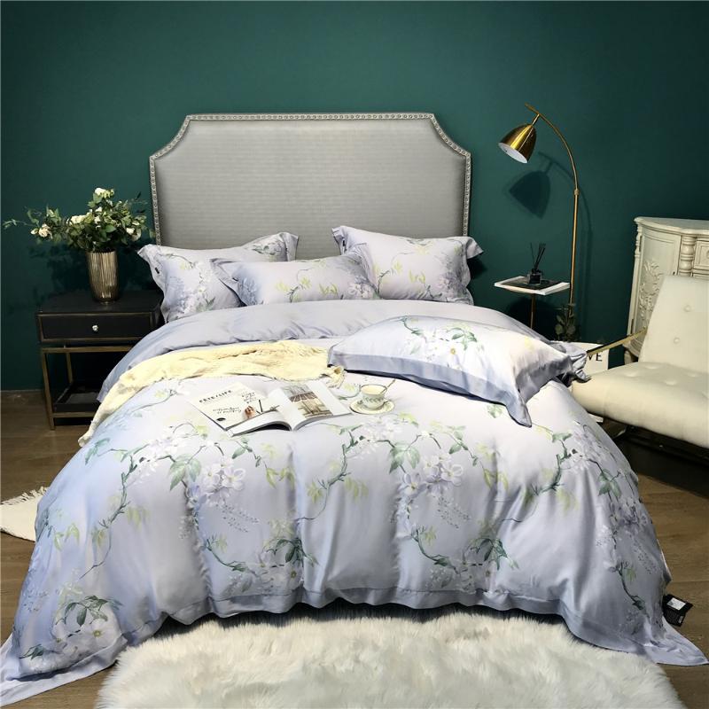 

4 Piece Duvet Cover Set King Queen Size Leaves Floral Bedding Sheets Silk Bedlinen Cobertores De Cama 2 Plazas Double Bedclothes, 17