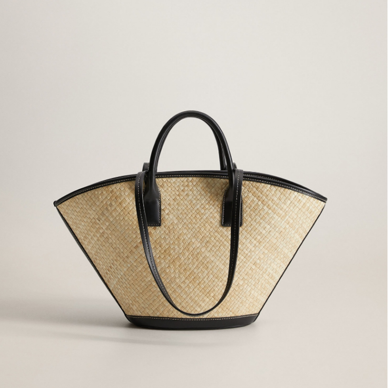 

casual rattan women handbags designer wicker woven shoulder bags summer beach straw bag large capacity totes lady buckets purses, Beige