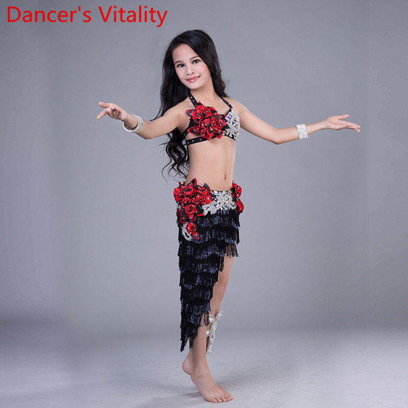 

2020 Professional new girl Belly Dance tassel Long Skirt Set child Sexy Dancer Practice Costume Set +skirt white and black