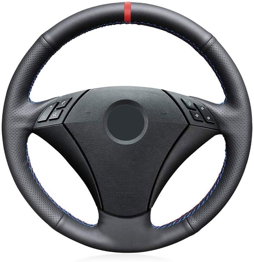 DIY Sew Black Leather Steering Wheel Cover for BMW 5 Series E60 E61 2004 2005 2006 2007 2008 2009 2010 Interior Accessories-image-572207706