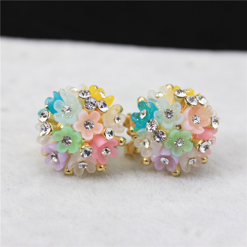 

hot selling brand jewery luxury crystal double imitation stud earrings for women resin flowers earrings for summer style