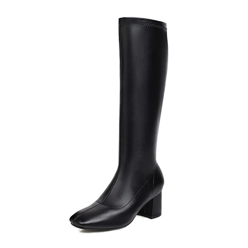 

Large Size 32-48 Fashion Autumn Winter Boots Women Square Toe Zipper Sewing High Heels Shoes Knee High Boots Women 2021 New, Black