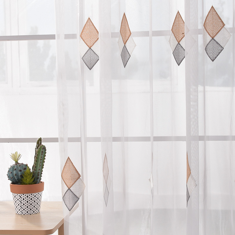 

Modern Tulle Curtains For Living Room Bedroom Geometry Embroidered Volie Tulle Window Drapes White Sheers