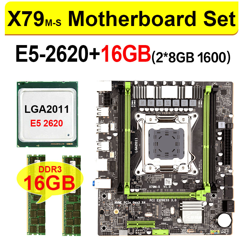 

X79 motherboard LGA2011 E5 2620 CPU 2pcs GB = 16GB DDR3 1600Mhz 12800 ECC REG Memory Set M-ATX combos M.2 SSD interface