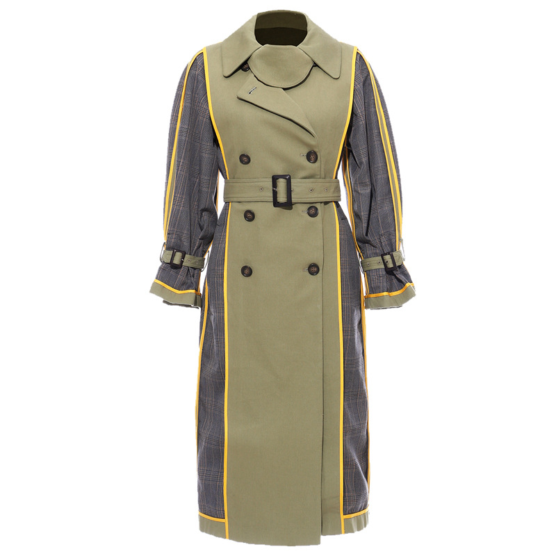 

Autumn Windbreaker For Women Long Sleeve Lapel Collar High Waist Sashes Hit Color Trench Coat Female Fashion BY103, Green