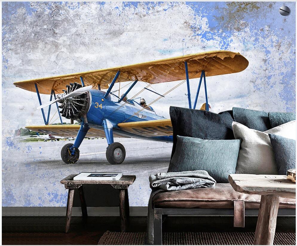 

3d wallpaper custom photo mural on the wall Retro airplane American industrial style living room home decor photo wallpaper for walls 3 d, Non-woven