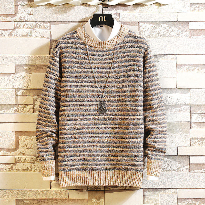 

Hybskr Men's Winter Warm Sweater Korean Streetwear Fashion Pullovers Sweater Autumn Striped 2020 New Casual Male Clothing, Redstripes