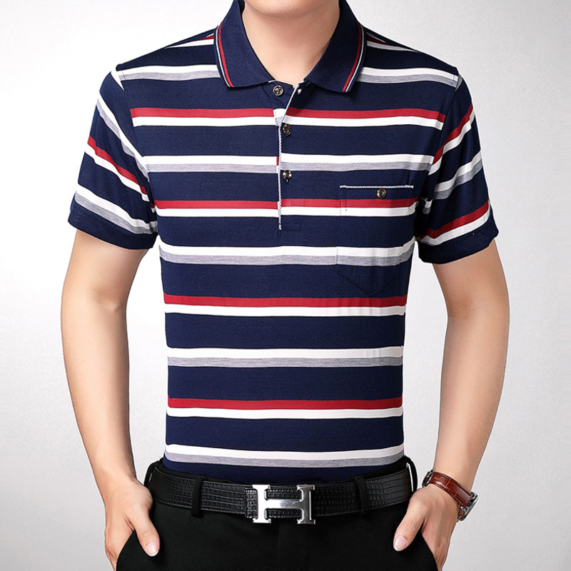 

2020 fashion pocket short sleeve shirt striped wear men camisa masculina mens polos hombre blouse shirt clothing
