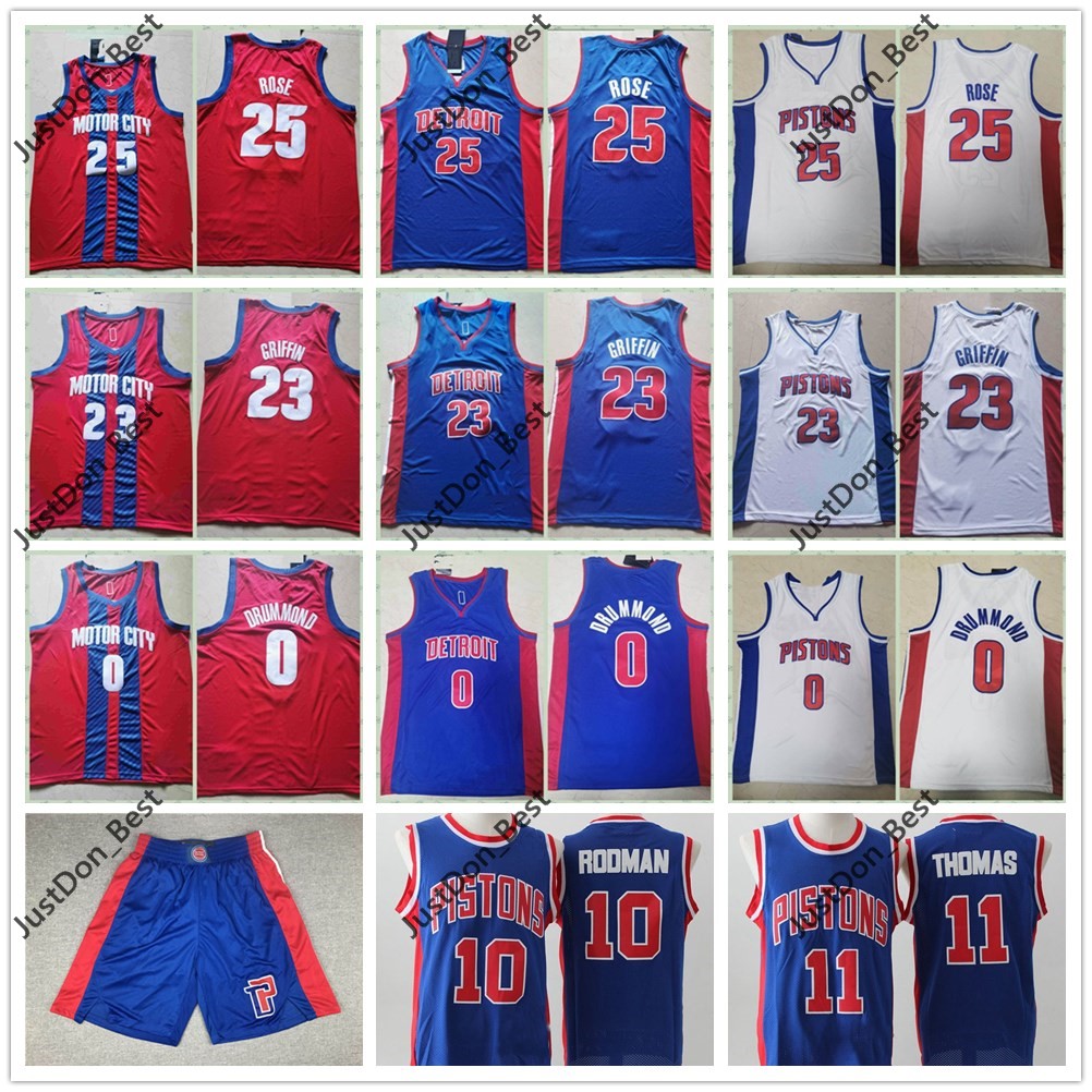 

2020 Basketball Player Derrick 25 Rose Andre 0 Drummond Blake 23 Griffin Vintage Grant 33 Hill Blue Dennis 10 Rodman Isiah 11 Thomas Jerseys, Black;red