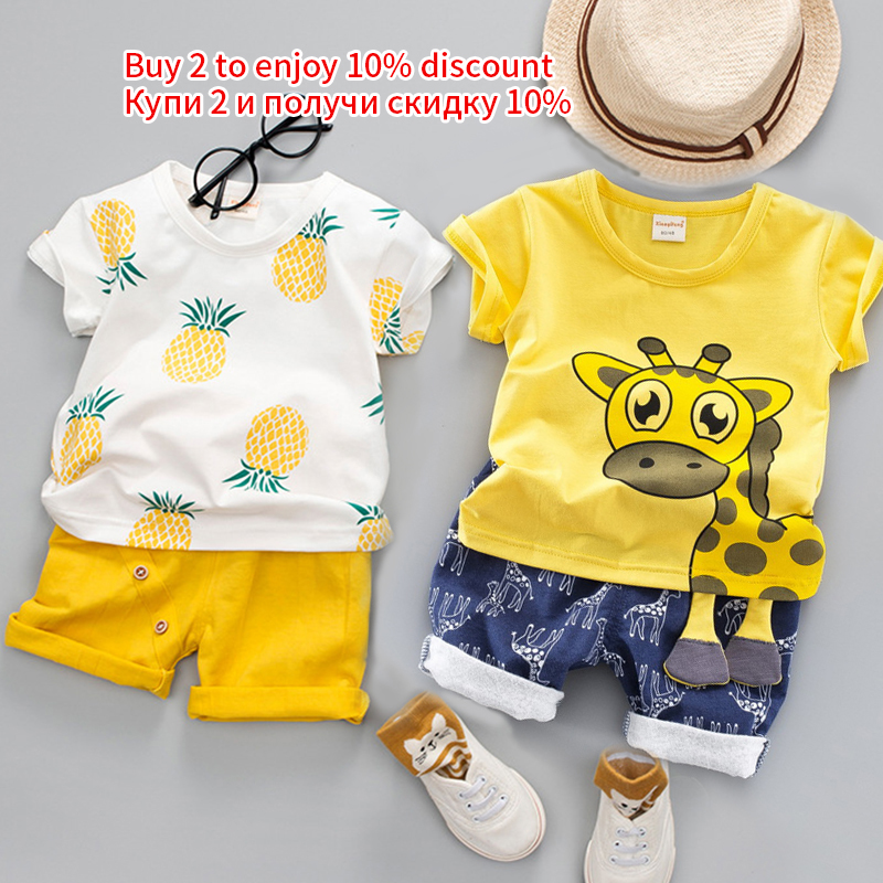 

2020 fashion infant Suits Baby Clothing Set for Boys Girls Cute Summer Casual Clothes Set Giraffe Top+Shorts Kids Clothes, White