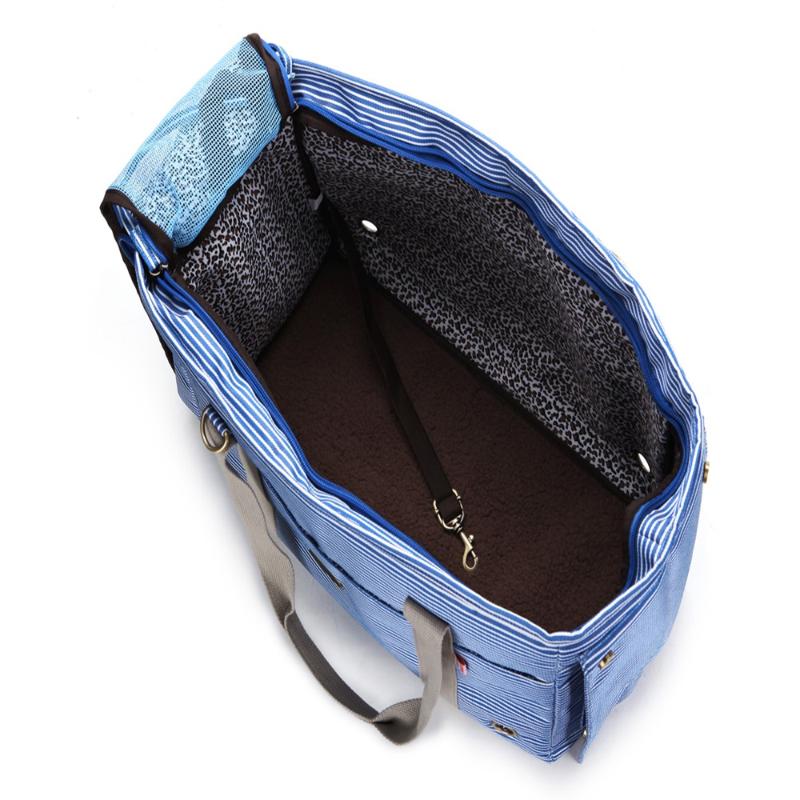 

Blue Striped Polyester Pet Dogs Carrier Bag Fashion Small Puppy Dogs Bag