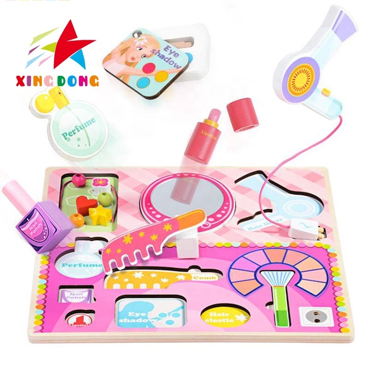 

DIY Role Play Dress up Kit for Girls Makeup Simulation wooden Play set Cosmetic Set, Multi
