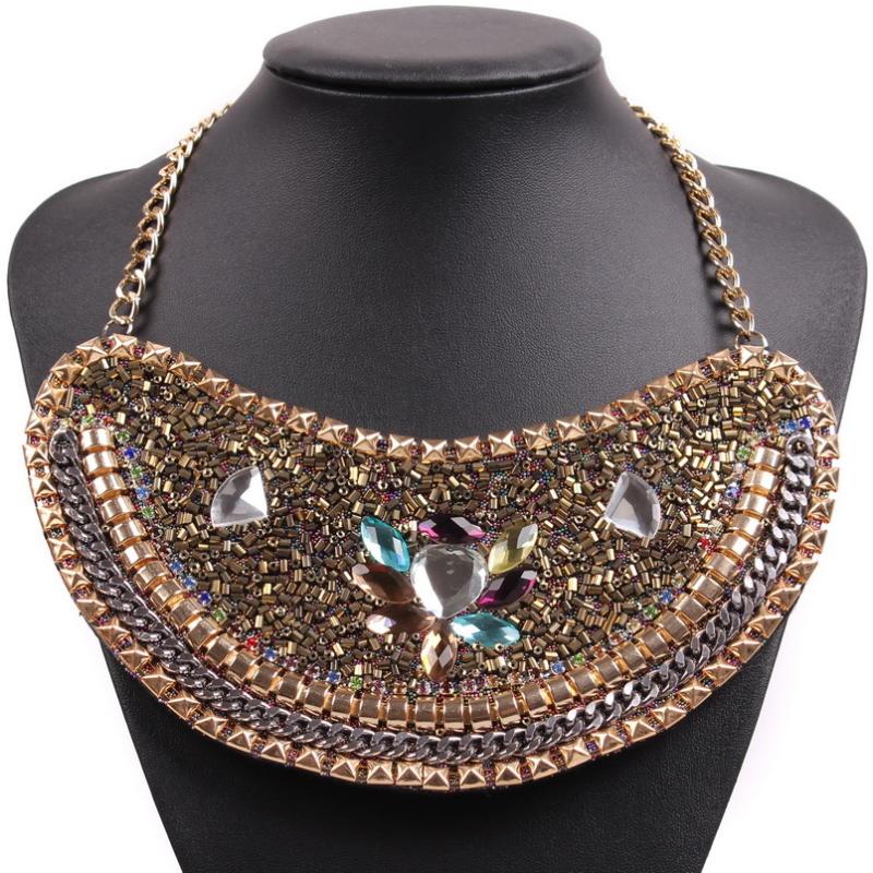 

New Style Statement Luxurious Fashion Accessories Acrylic Beads Statement Necklace Gold Color Jewelry for Girls
