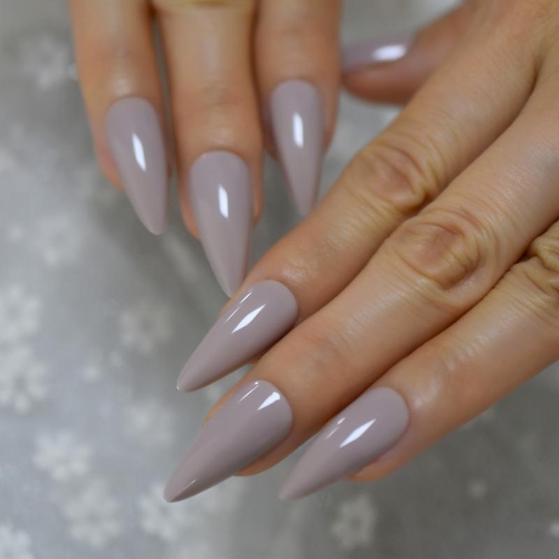 

Cream Light Brown False Nails Long Medium Pointed Stiletto Artificial Acrylic Nail Art Tips Predesigned UV Polish Nails 24 Count, L5615