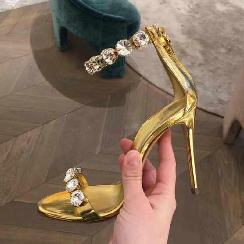 

2020 Summer New Style Sexy High-heeled Sandals With Open-toe Cover Heel Rhinestone Sandals, 6cm heel