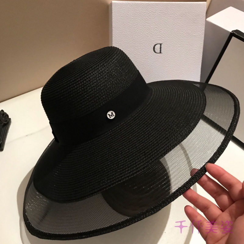 

Hot Sale INS Fashion Sunscreen Straw Hat Sunshade Women Wide Brim Hats Summer Vacation Beach Hat for Ladies, Black
