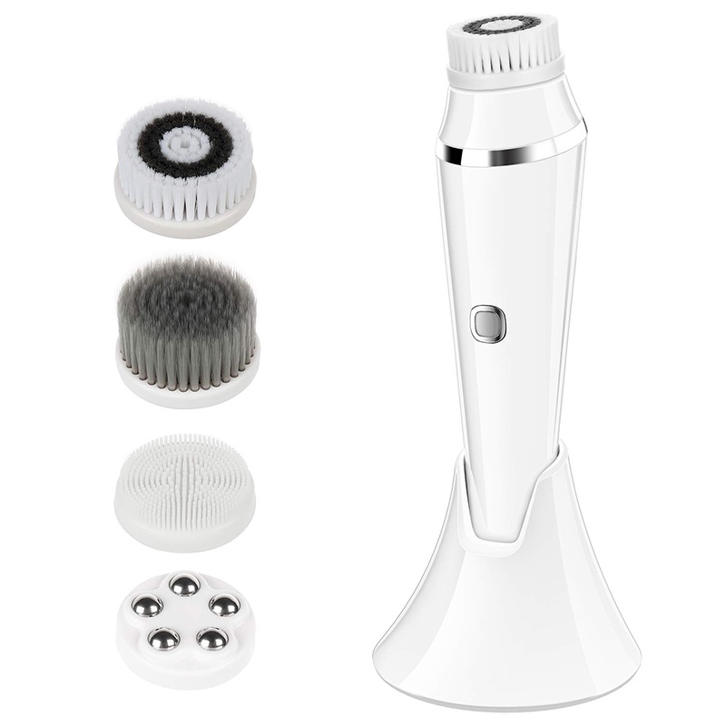 

4 In 1 Face Cleansing Brush Sonic Vibration Facial Cleanser Silicone Pore Cleaner Exfoliator Face Washing Brush Roller Massager
